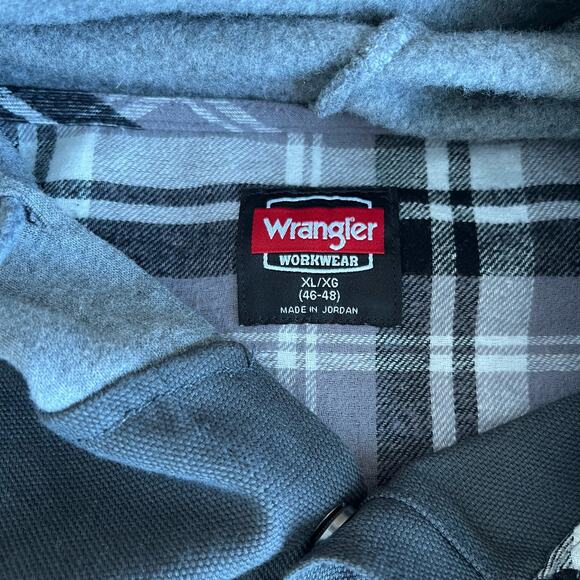 Wrangler Workwear Shirt Shacket Men's XL 46/48 Gray Hood Plaid Lining Snap - Picture 4 of 5